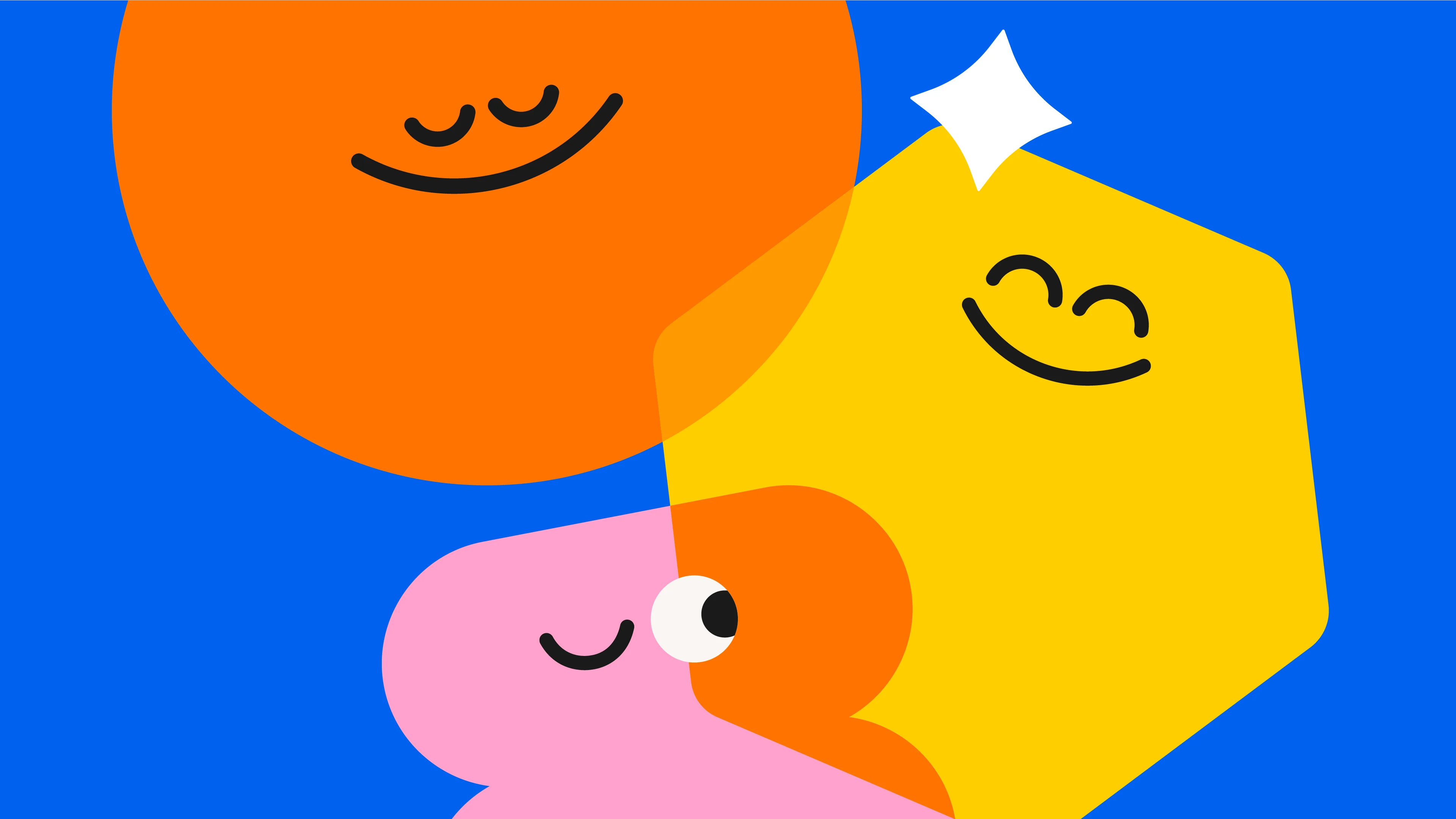Three smiling geometric shapes