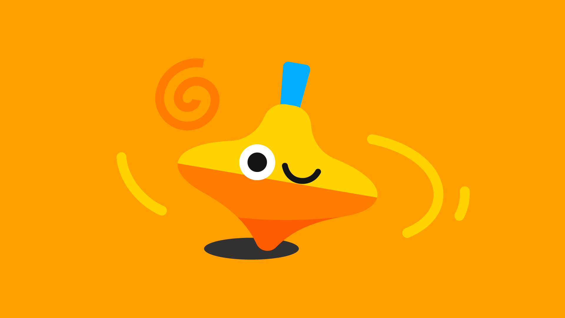 Cartoonish orange and yellow character with eyes and a mouth, displaying a playful and cheerful expression.
