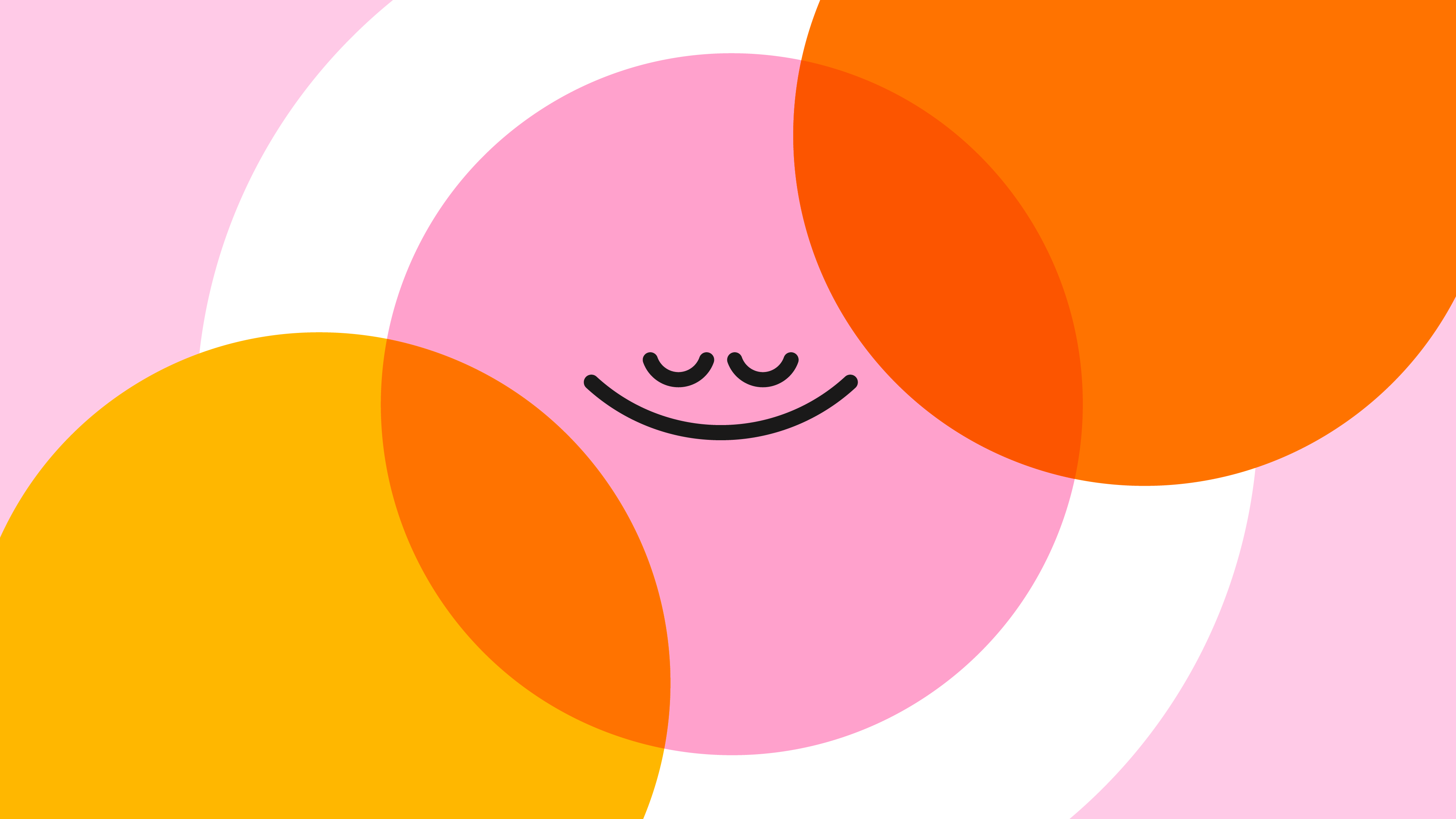Pink smiling face with yellow, white, and orange circles