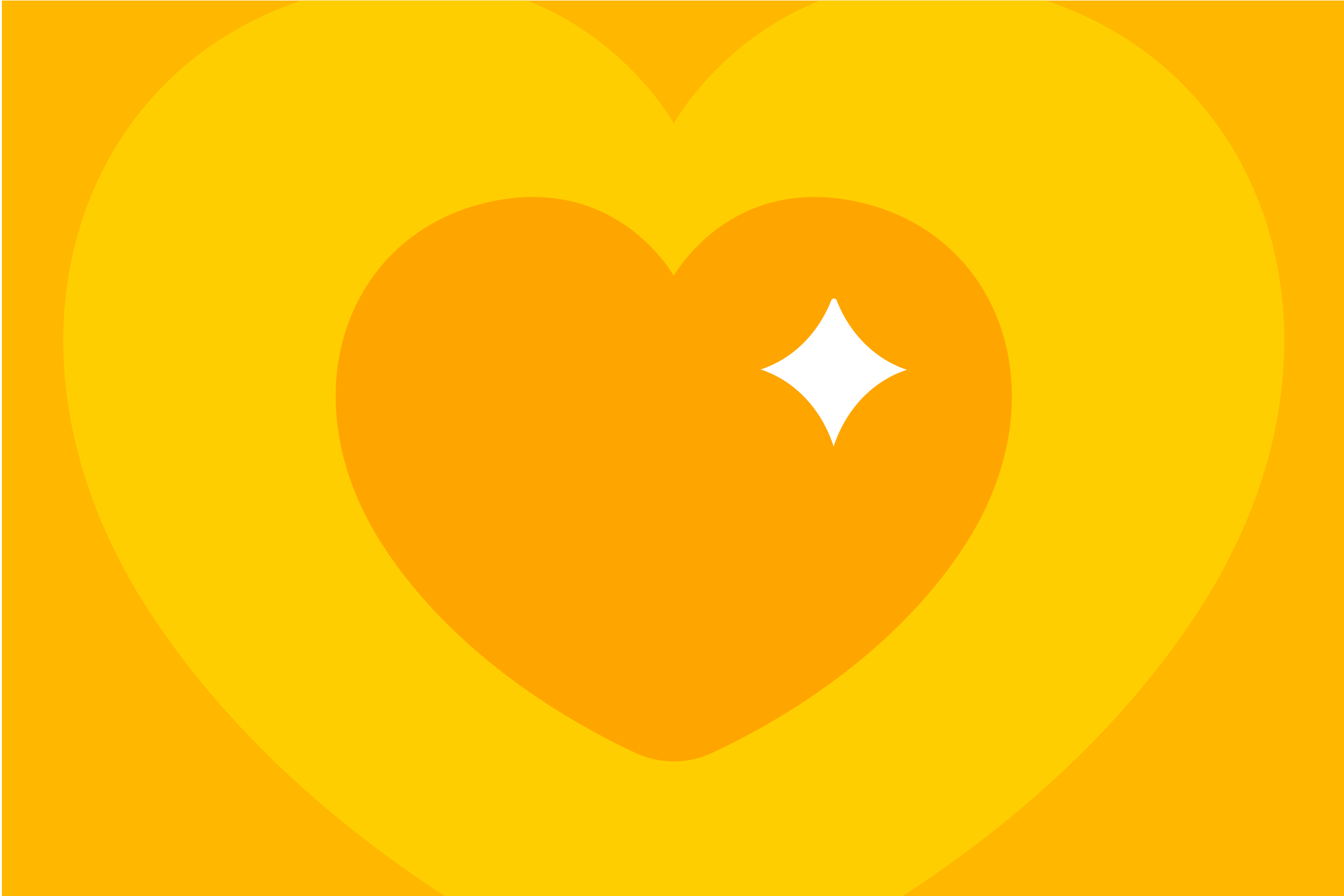 Concentric yellow and orange hearts layered on top of each other, featuring a single sparkling white star icon.
