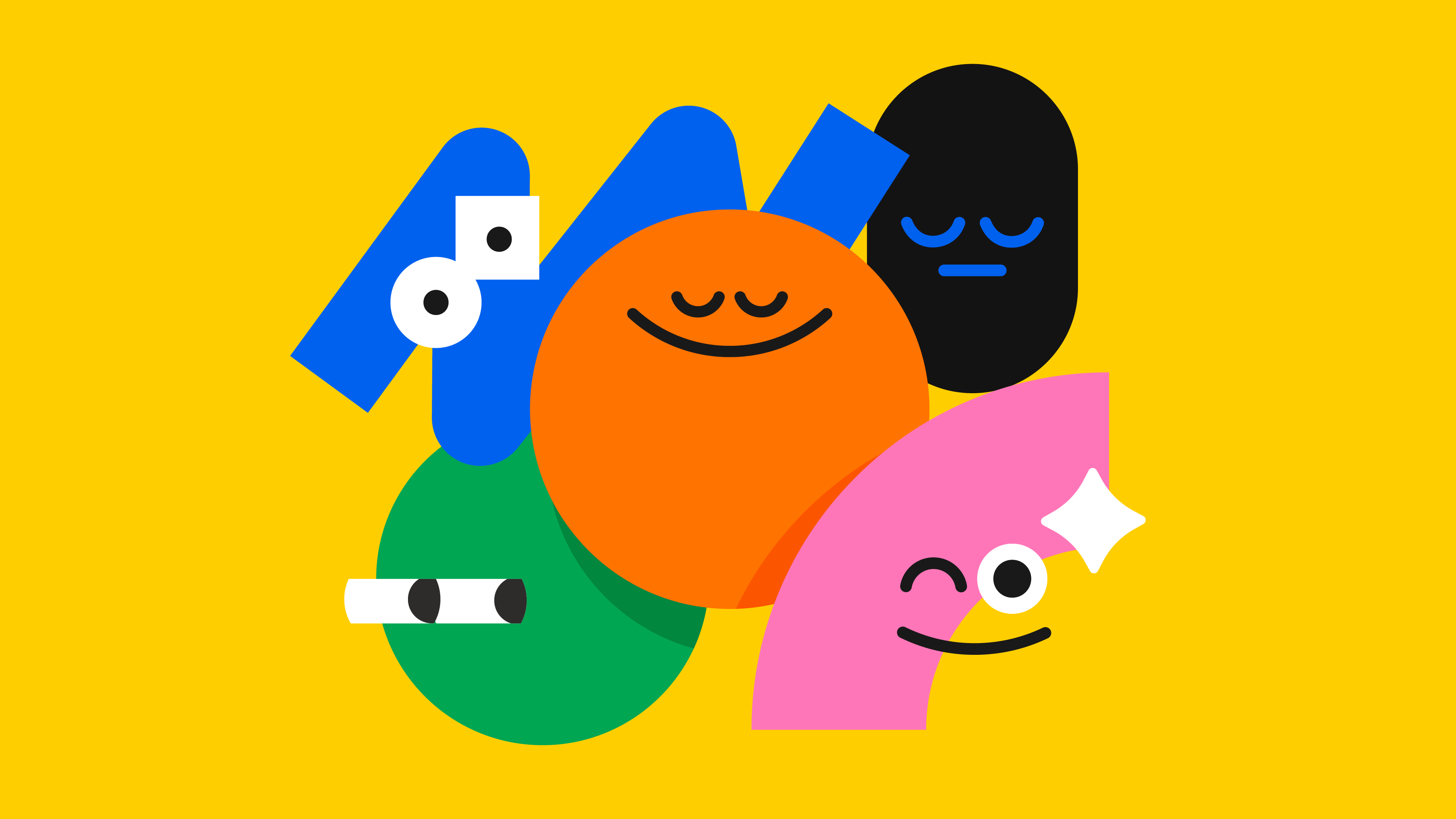 Five shapes with different faces on them with a range of emotions