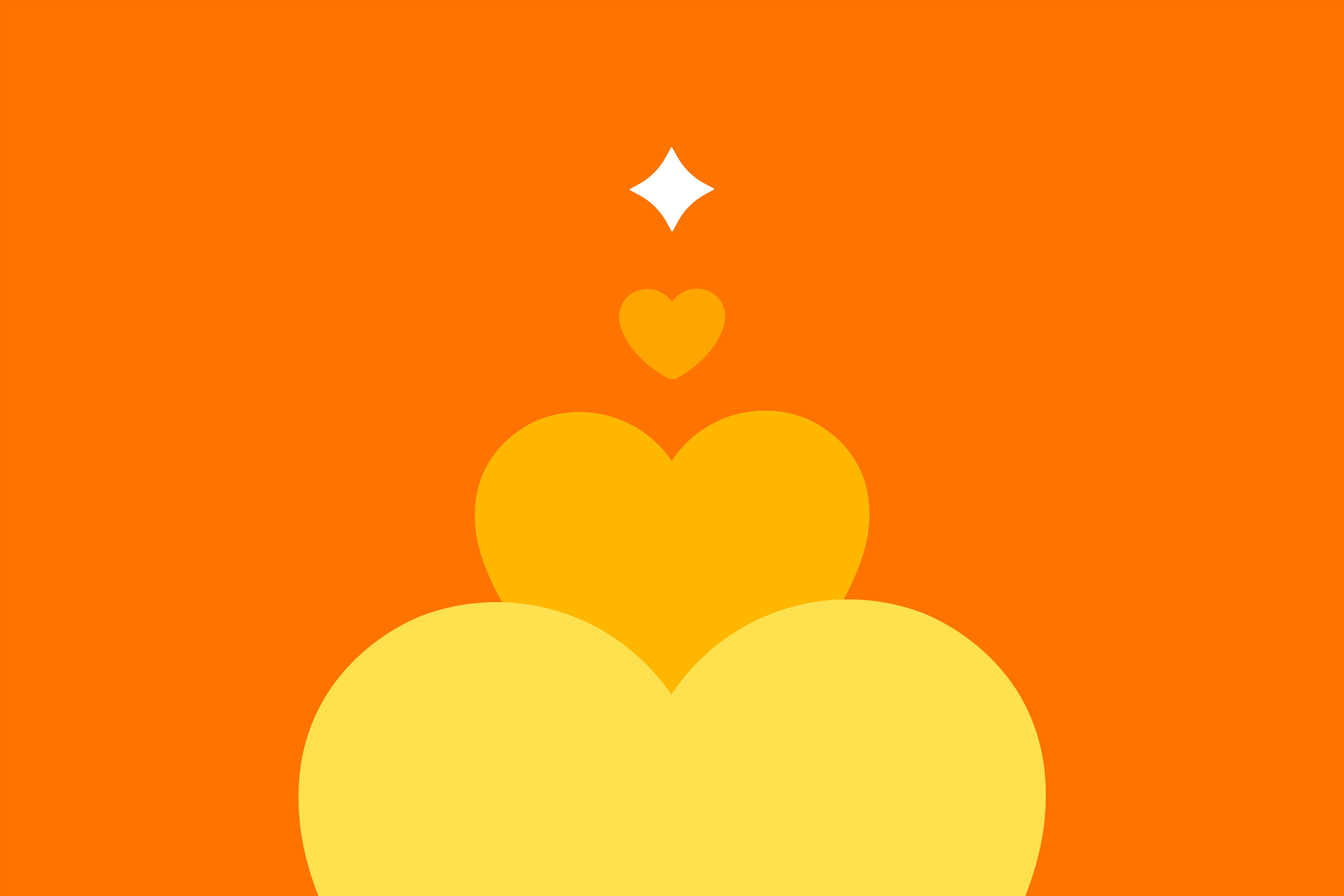 A stack of hearts decreasing in size beneath a white star on an orange background