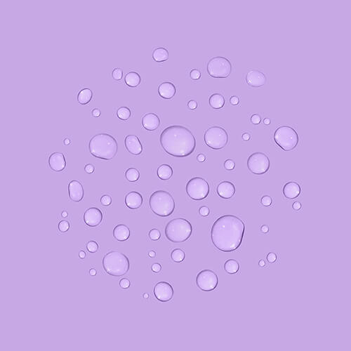 Waterless Heat Shield water droplets on a lavender background