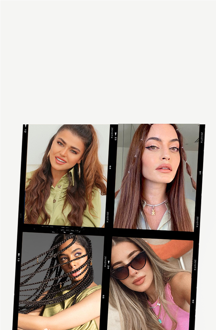 A picture of photographs of four women with diffetent types of beautiful hair with a text on the side 'hair tips & tricks'