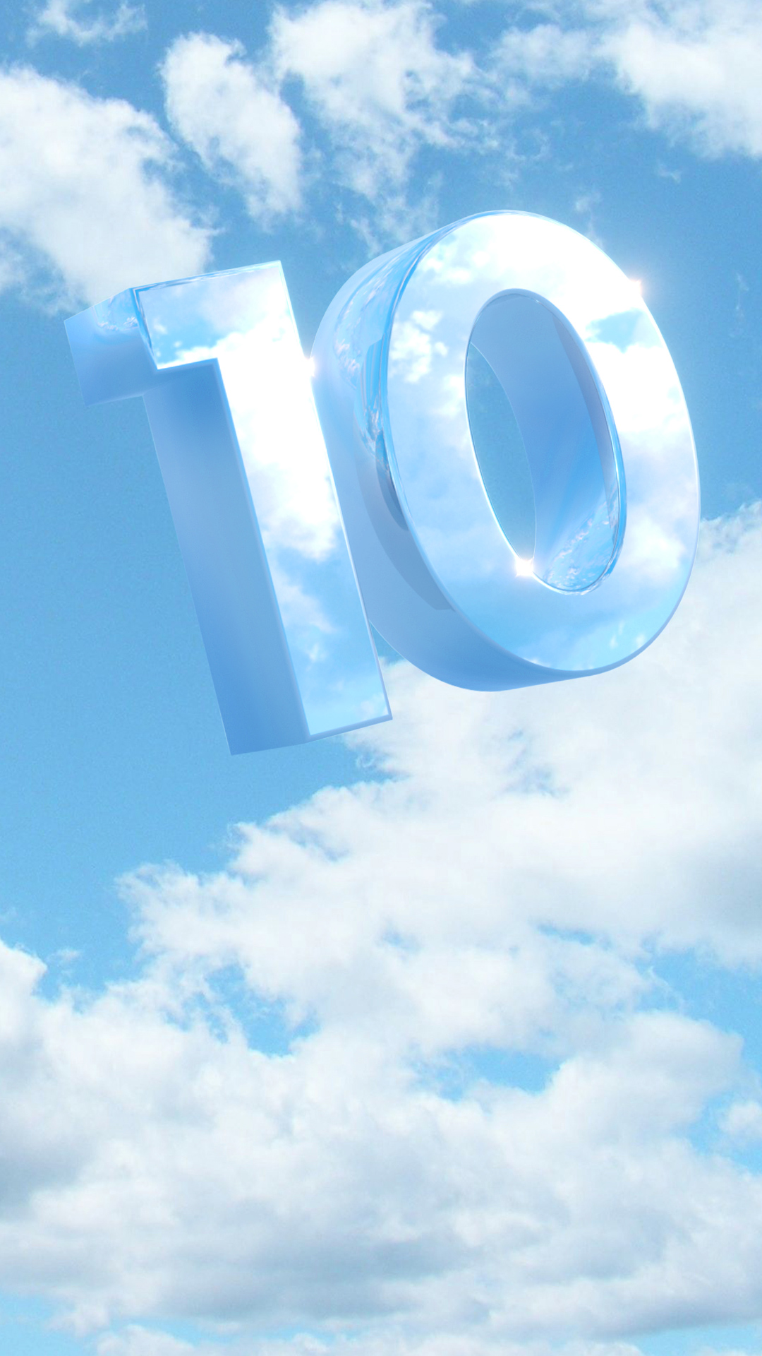 the number 10, set against a backdrop of blue sky and clouds