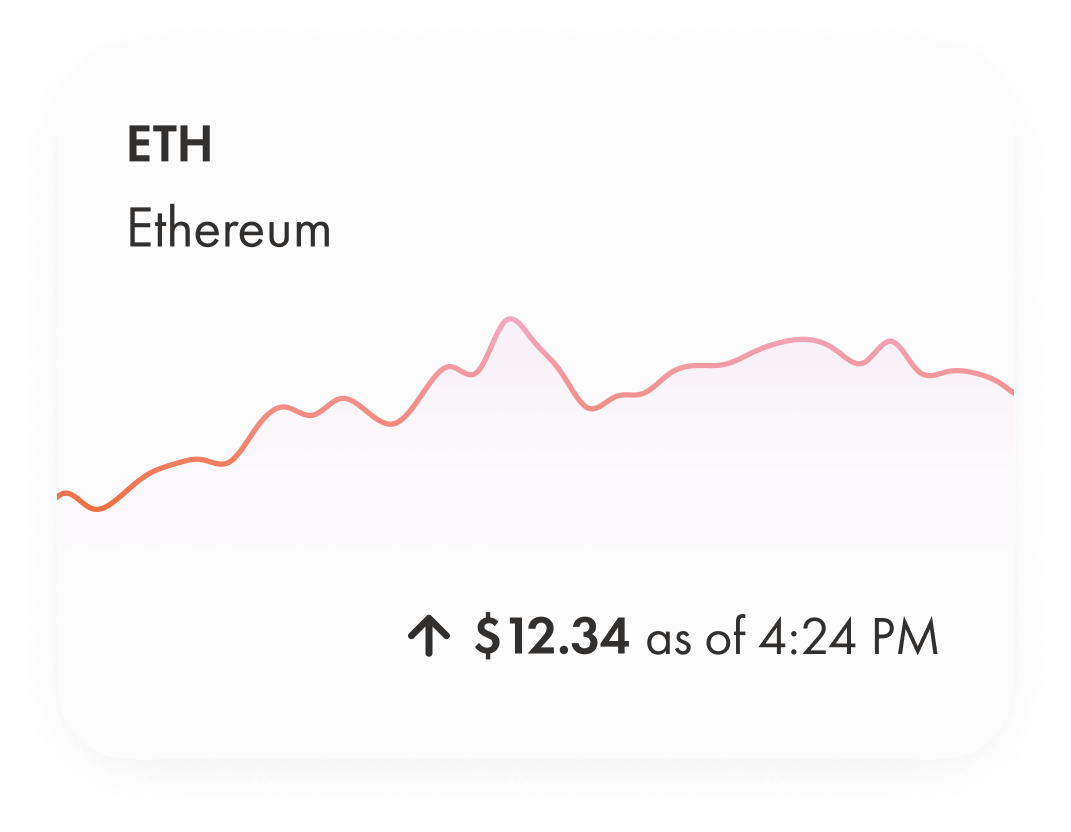A tile with an Ethereum price graph, showing percentage increase in the past 24 hours
