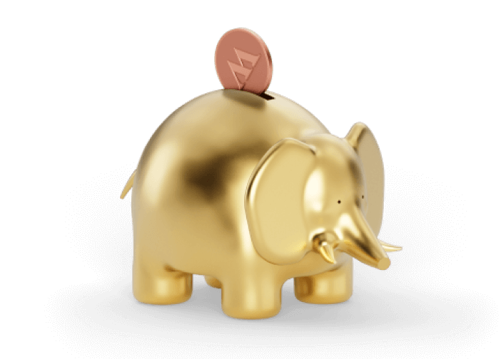 Golden piggy bank with a coin falling into the slot