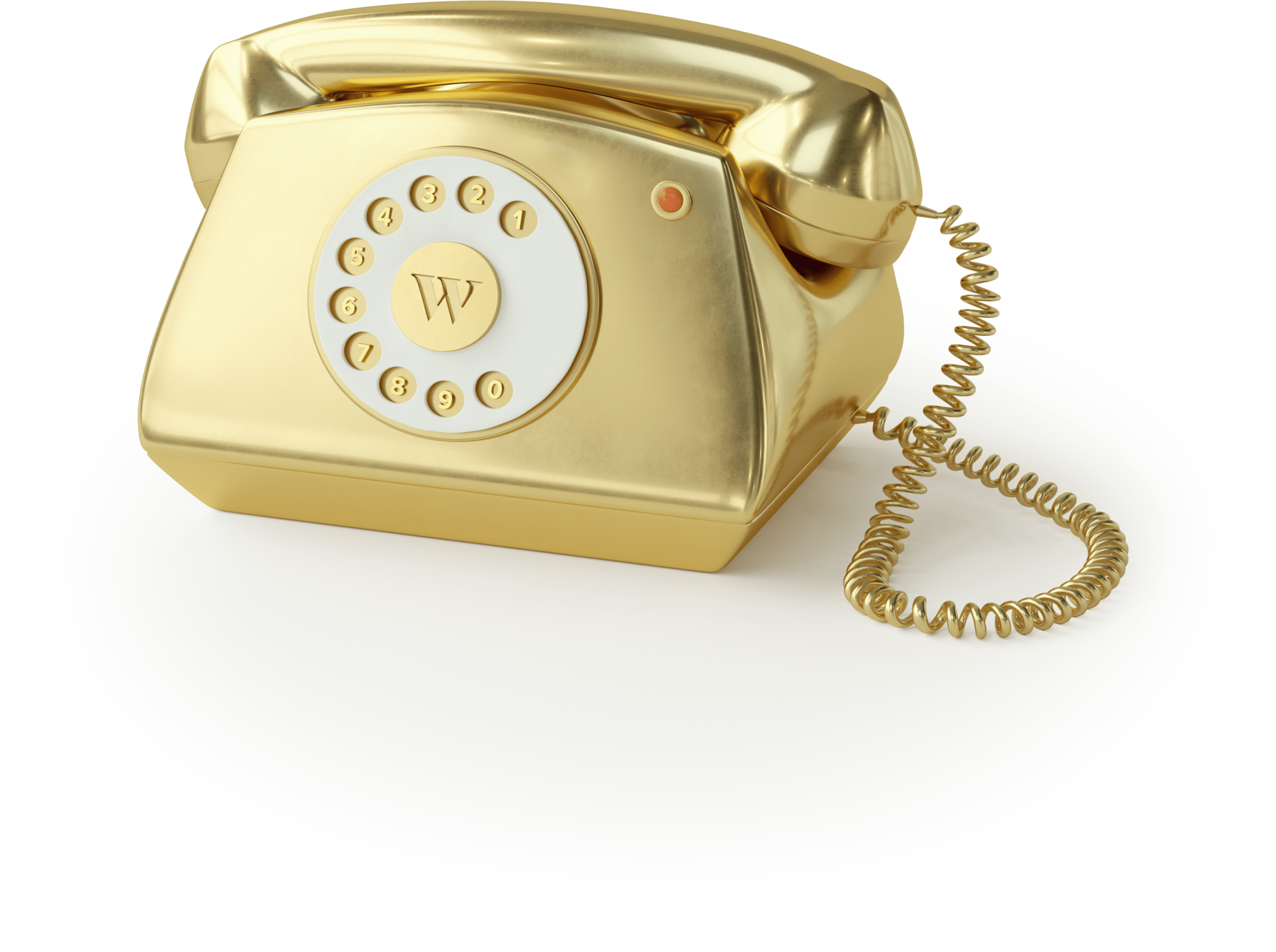 Un téléphone à cadran doré avec le logo Wealthsimple au centre