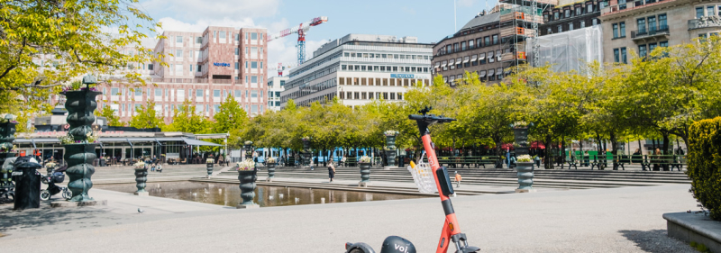 Riding electric scooters in Stockholm.