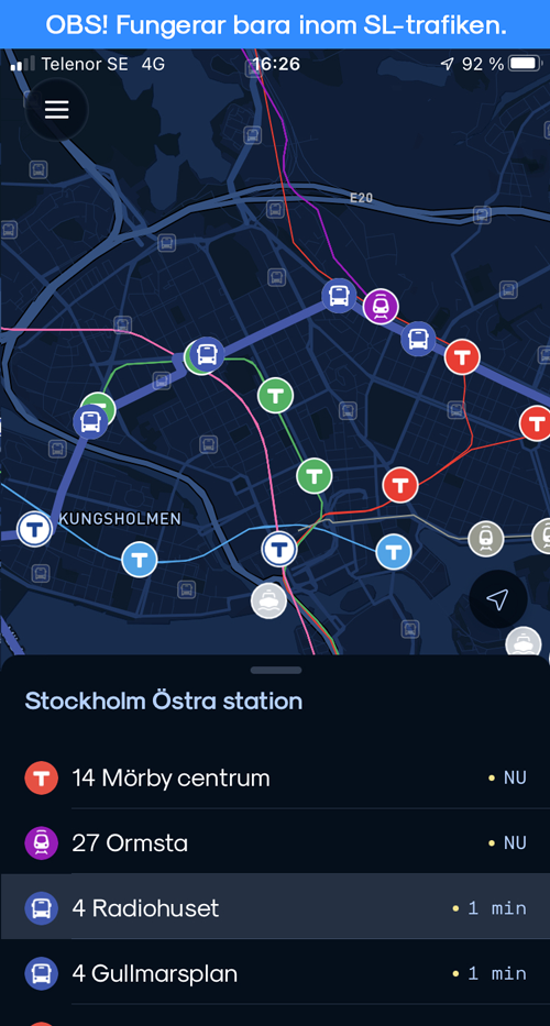 Where is the bus? The feature is currently applicable within Stockholm Public Transport only.