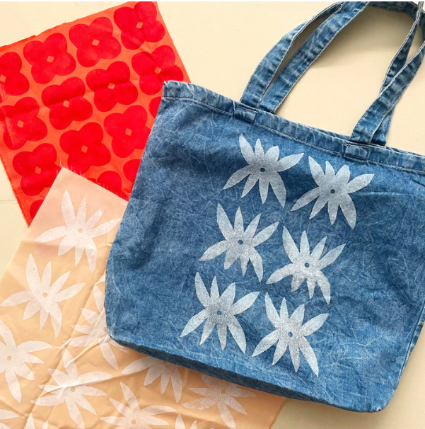 Makers Mess Workshop Block Printed A Denim Tote Bag ROW DTLA