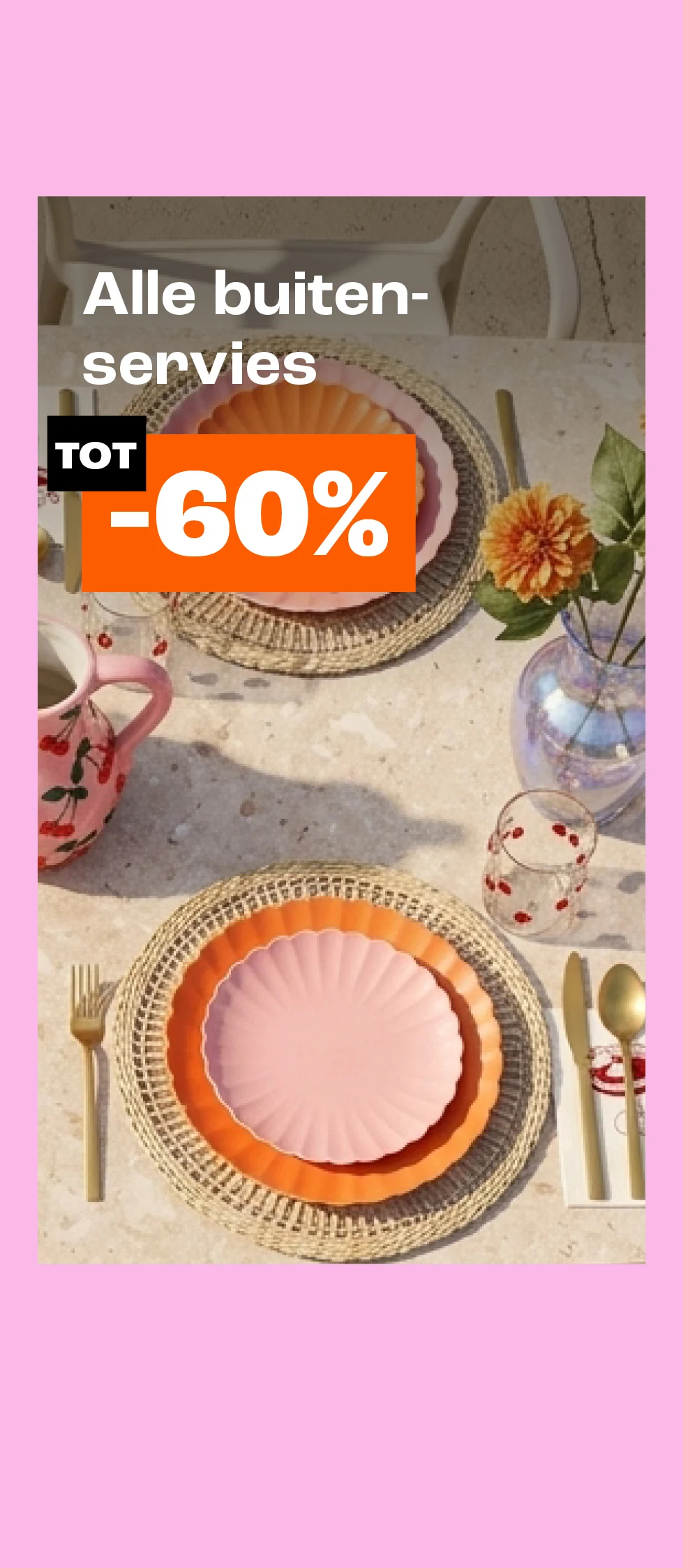 Product tile banner - Tot 60% korting op al het buitenservies - BE