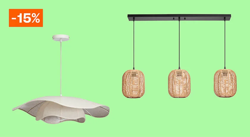 Alle hanglampen en lampenkappen 15% korting