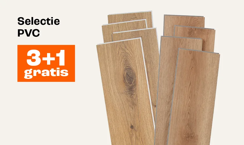 Actiebanner met tekst 3+1 gratis op een selectie pvc-vloeren