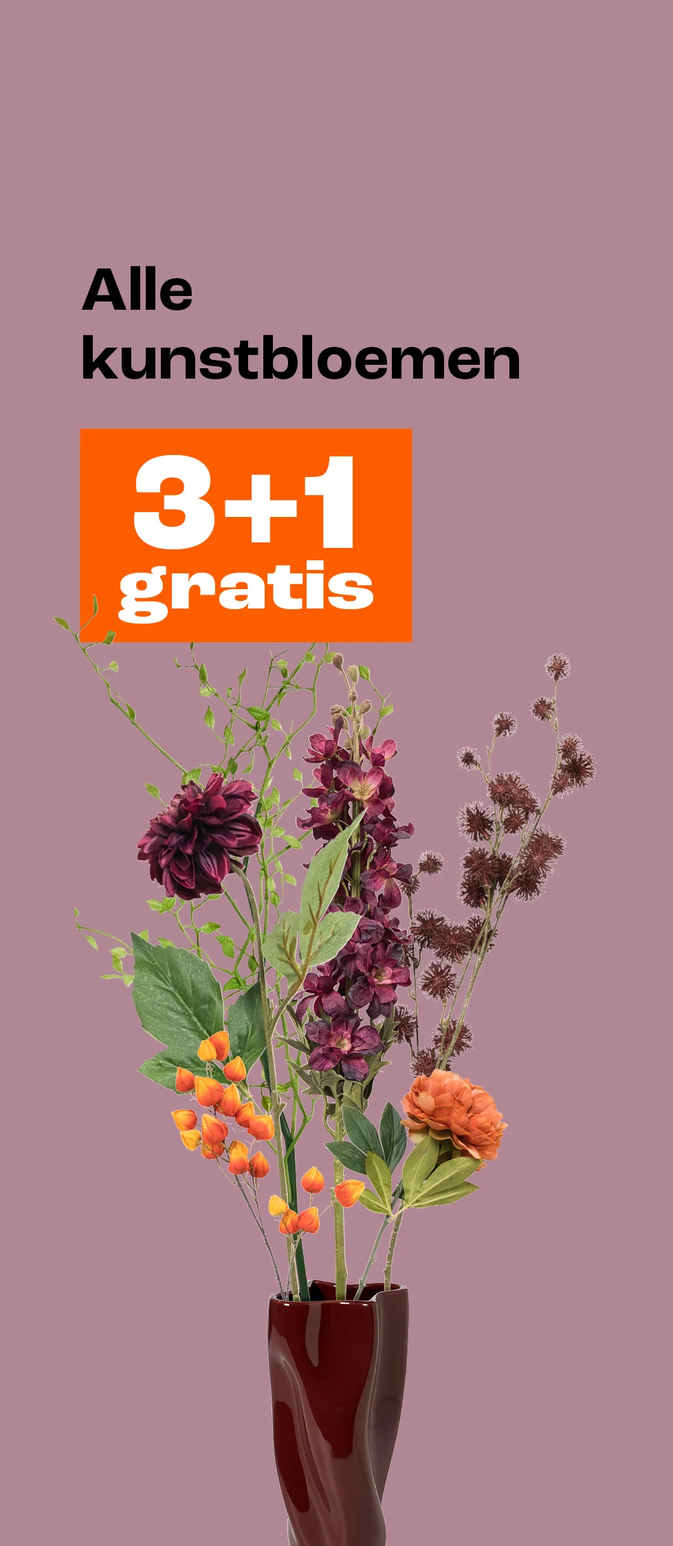 Product tile banner - Alle kunstbloemen 3+1 gratis - Week 38/39