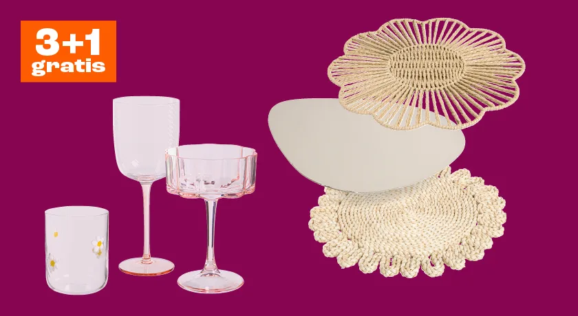 Alle placemats & glazen 3+1 gratis