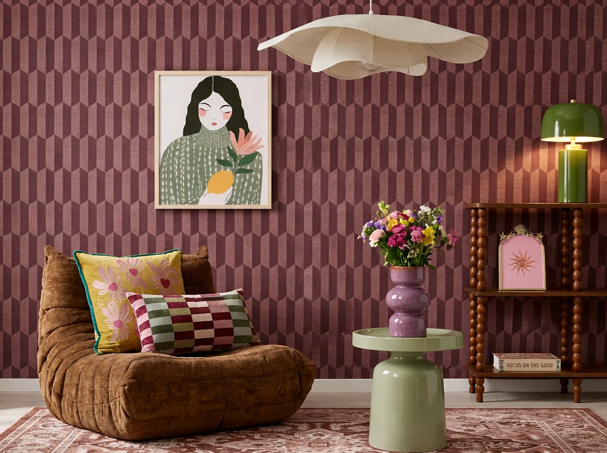 Eclectische woonkamer met kleurrijke accessoires en meubelen