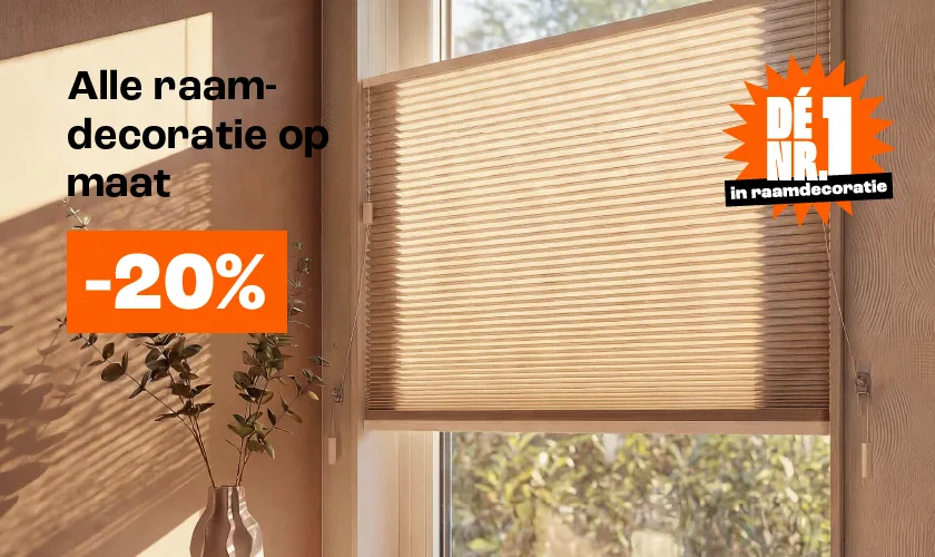 Alle raamdecoratie op maat 20% korting