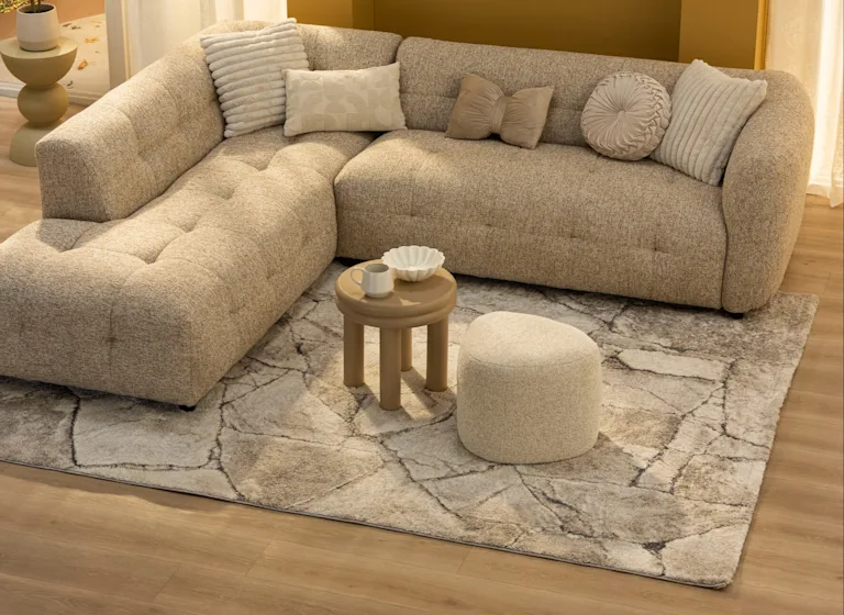 Vloerkleed voor bij beige bank