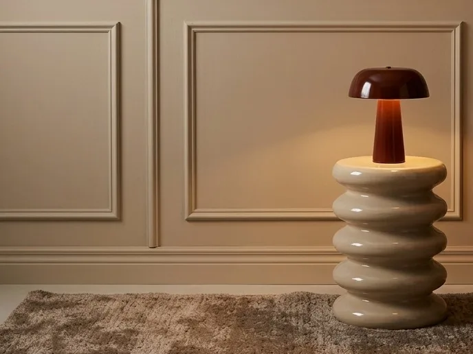 Scandinavische bijzettafel met in beige kleur met ribbels