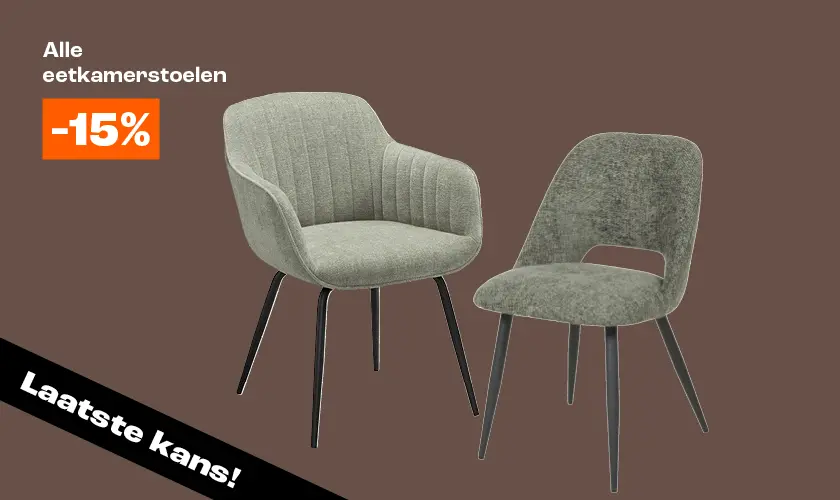 15% korting op alle eetkamerstoelen