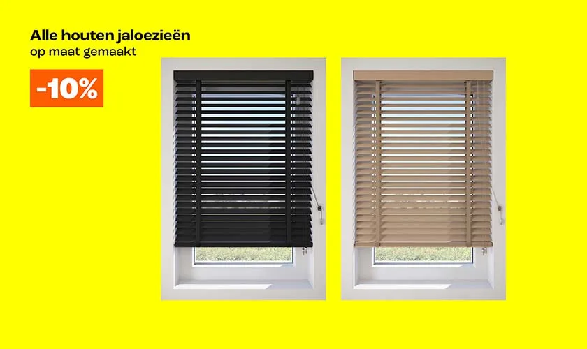 Alle houten jaloezieën op maat 10% korting desktop