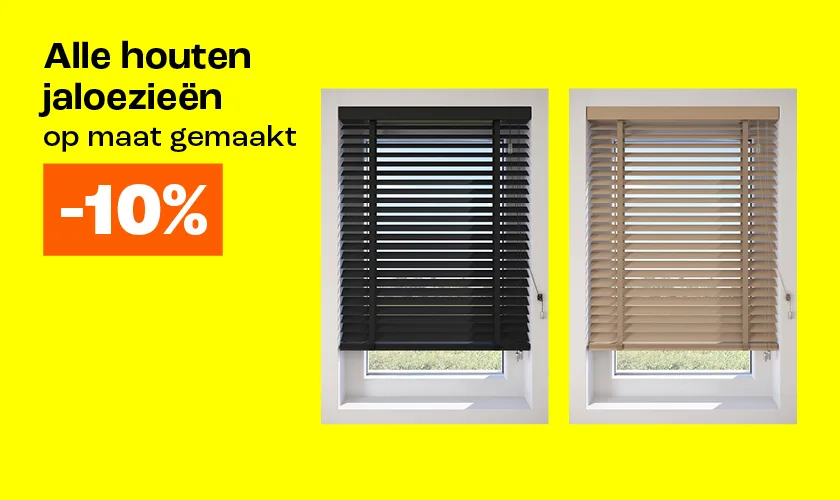 Alle houten jaloezieën op maat 10% korting desktop