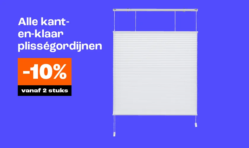 Alle kant-en-klaar plisségordijnen 10% korting vanaf 2 stuks