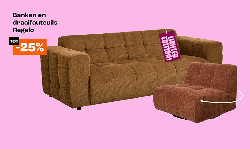 Tot 25% korting op bank en draaifauteuils Regalo