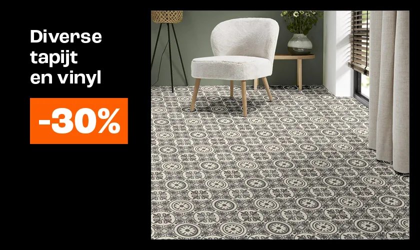 30% korting op diverse tapijt en vinyl vloeren