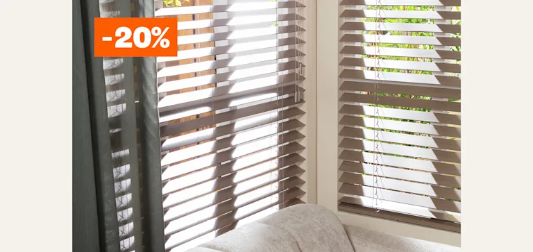 20% korting op houten jaloezieën op maat