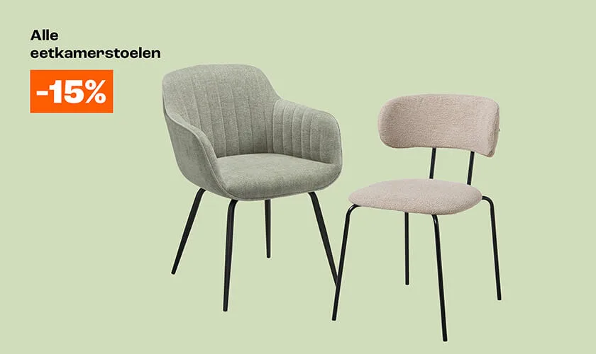 15% korting op alle eetkamerstoelen