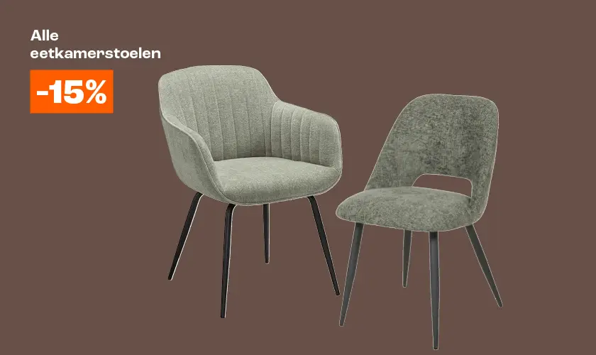 15% korting op alle eetkamerstoelen