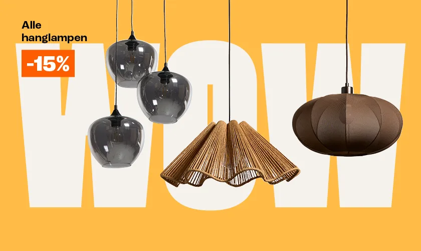 Actiebanner met tekst 15% korting op alle hanglampen