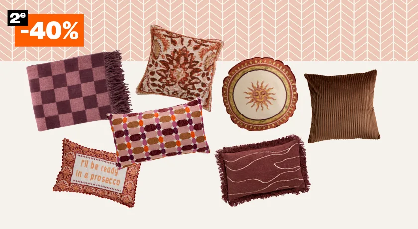 2e 40% korting op alle sierkussens & plaids