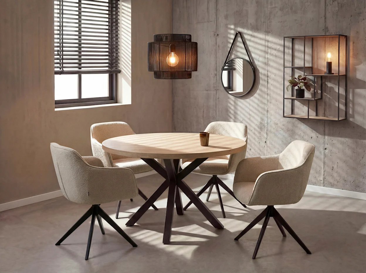 Een warme eethoek met industriële look