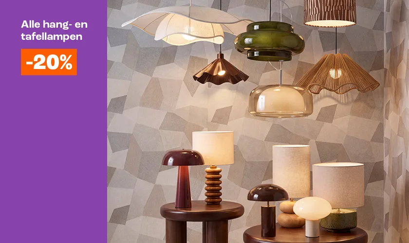 Alle hang- en tafellampen 20% korting