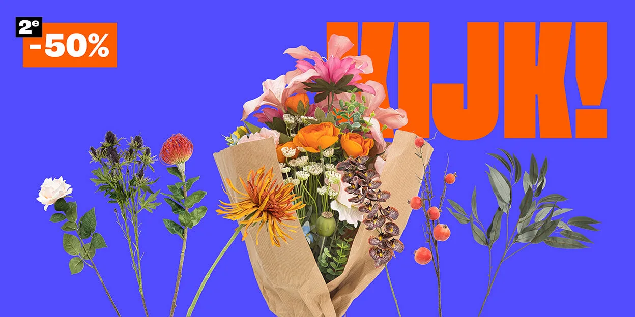 Alle kunstbloemen en -boeketten 2e 50% korting