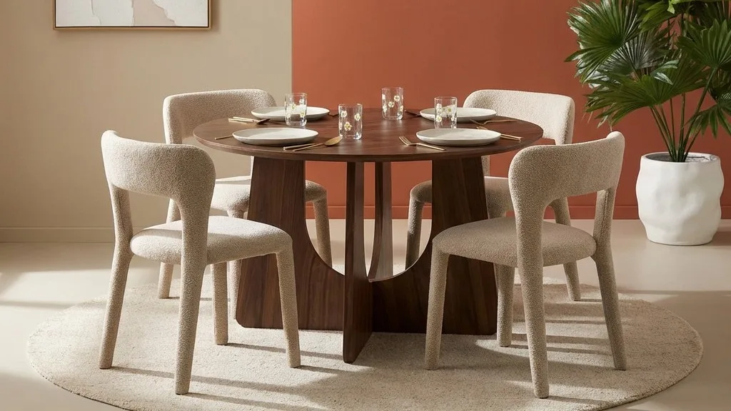 Houten eettafel in Scandinavische stijl in moderne eethoek keukensetting