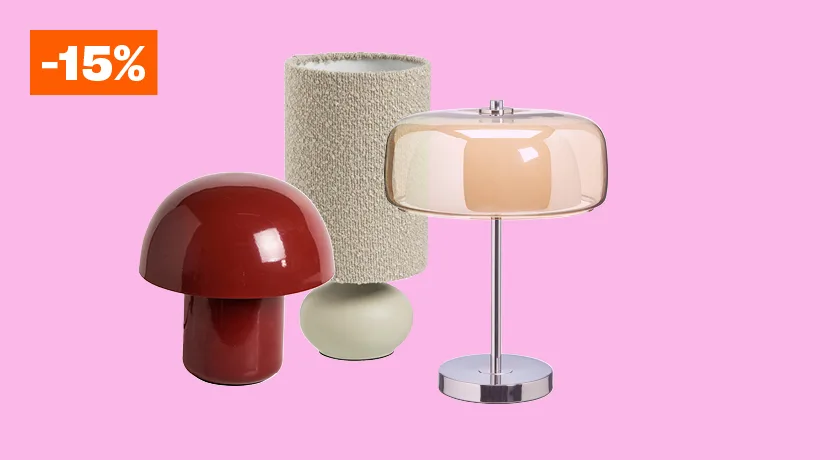 15% korting op alle tafellampen