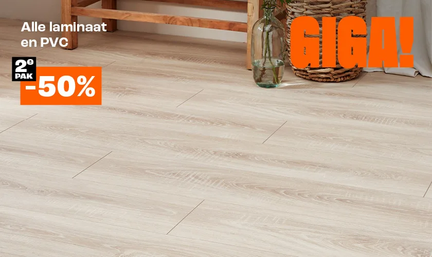 Alle laminaat en pvc 2e pak 50% korting