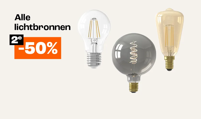 Actiebanner met tekst 2e lichtbron 50% korting