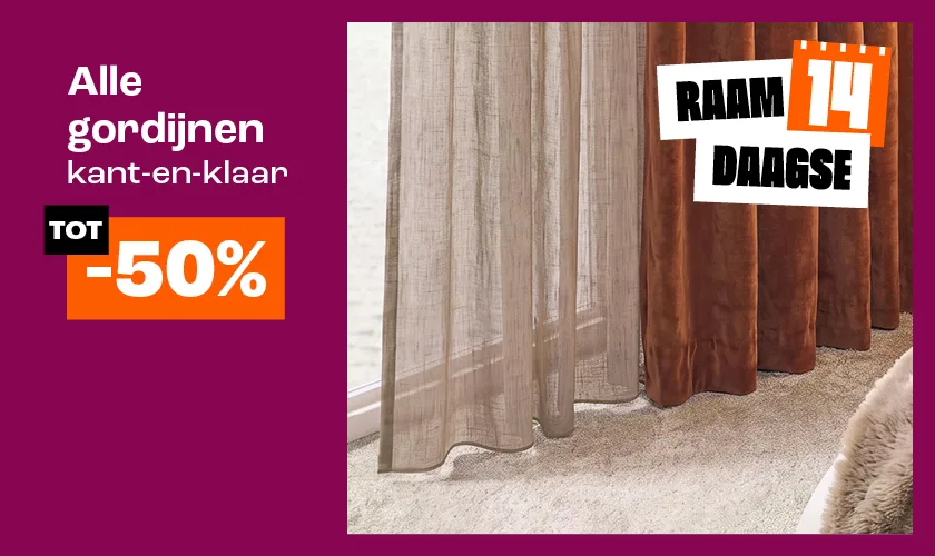Tot 50% korting op alle kant-en-klaar gordijnen desktop