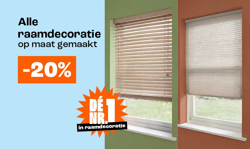20% korting op alle raamdecoratie op maat