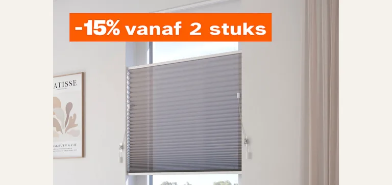 15% op alle k&k plissegordijnen v.a. 2st
