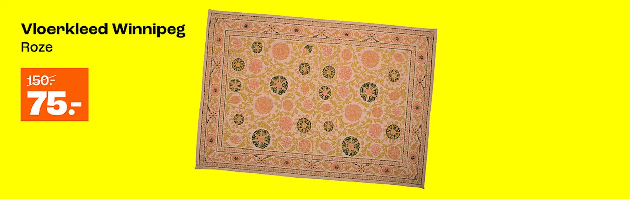Weekendknallers t/m zondag 15 maart. O.a. vloerkleed Winnipeg roze van 150.- voor 75.-