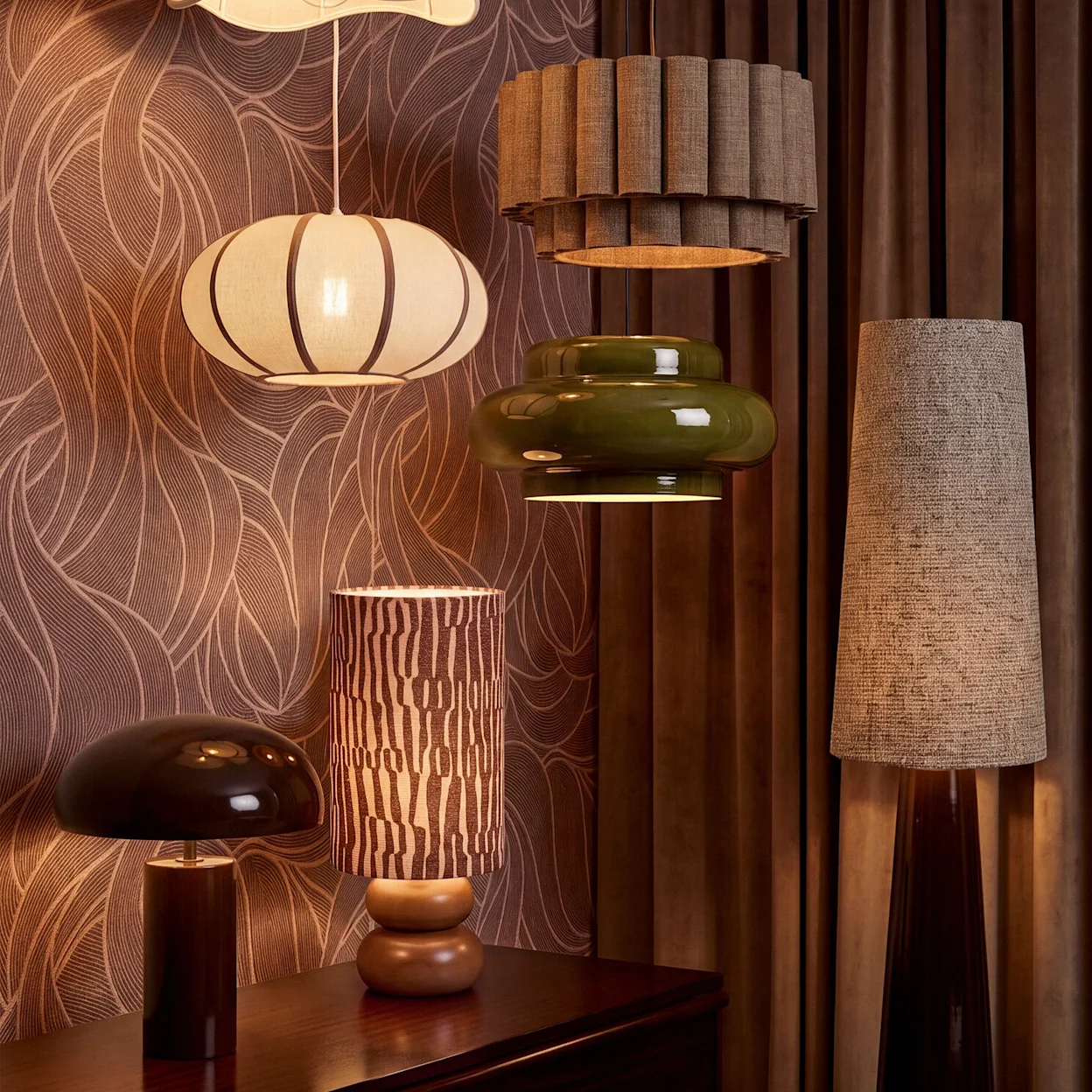 Warme tinten verlichting en een mix van materialen