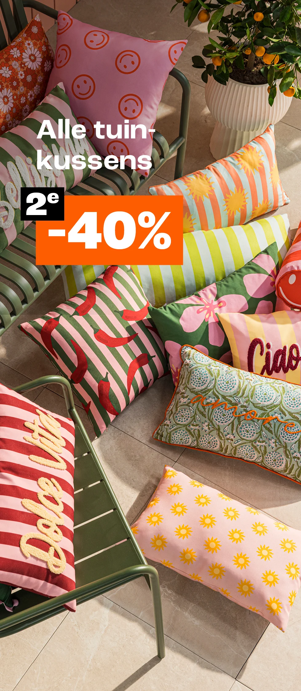Product tile banner - PLP Tuinstoelen, searchrules - 2e 40% korting op alle tuinkussens