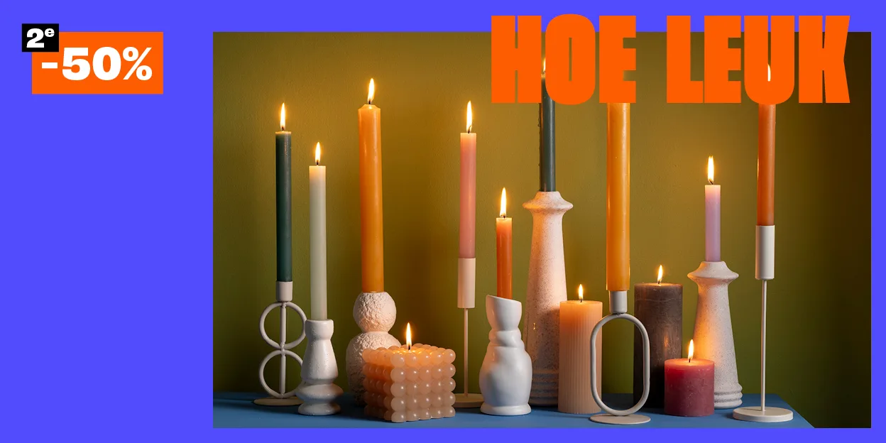Alle kaarsen 2e 50% korting