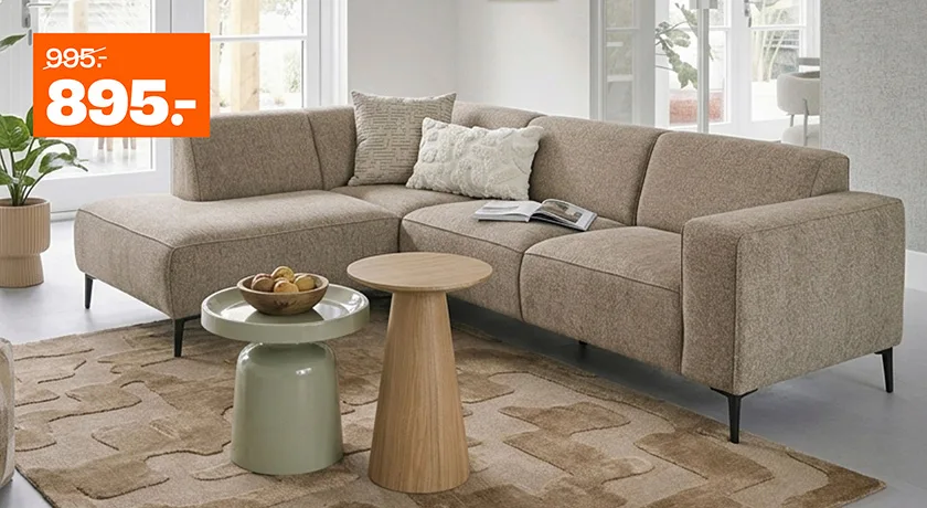 Hoekbank Lecce Beige van €995,- voor €895,-